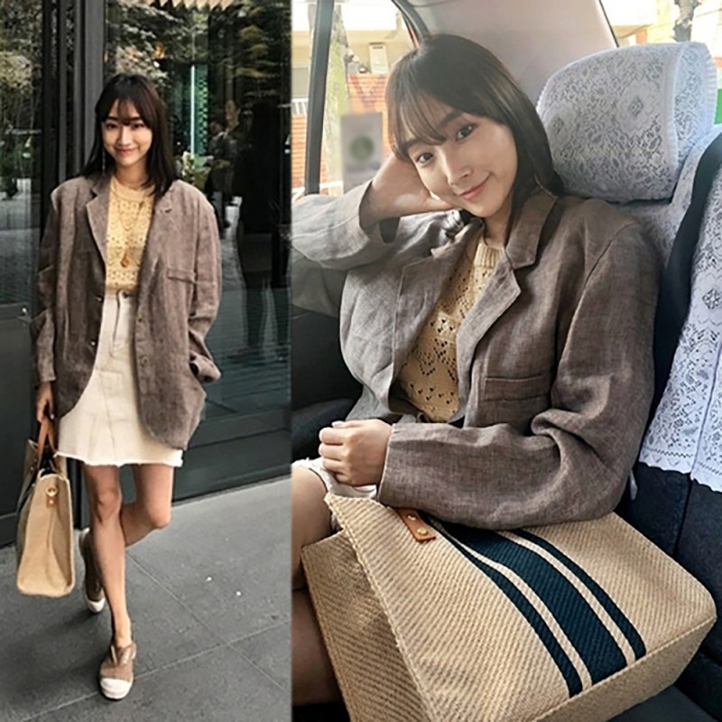 Túi xách cỡ lớn phối sọc cho nữ