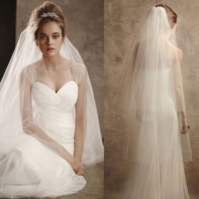 Khăn voan cô dâu hai lớp màu trơn thanh lịch