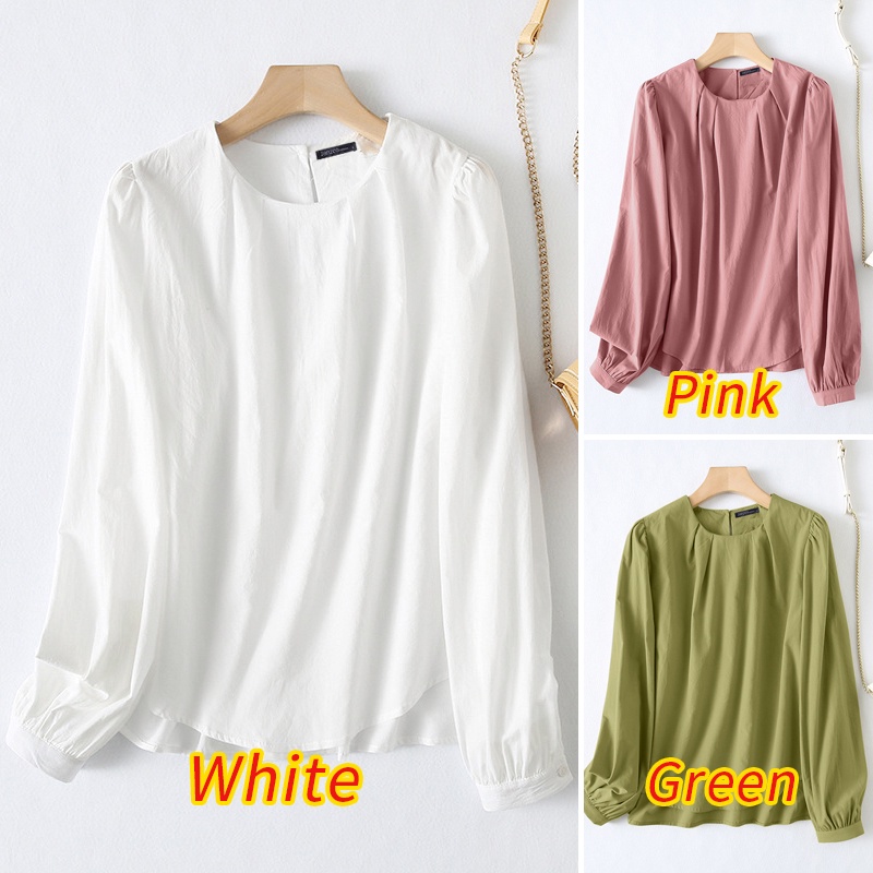 Zanzea Áo Kiểu Tay Phồng Dài Cổ Tròn Xếp Ly Cài Nút Sau Lưng Màu Trơn Thời Trang Cho Nữ