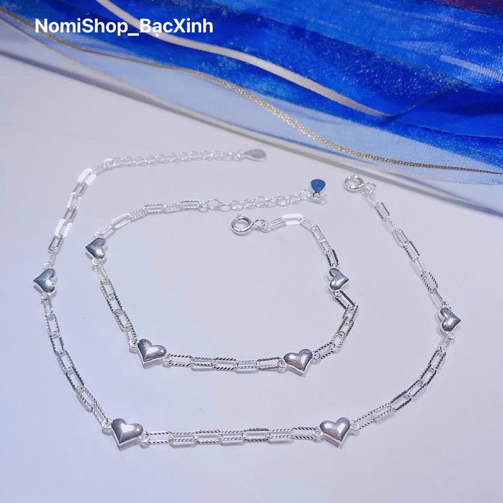 Lắc tay tim mix sợi xích bạc ta mẫu mới độc đáo cá tính Mainomi Shop Bạc Xinh