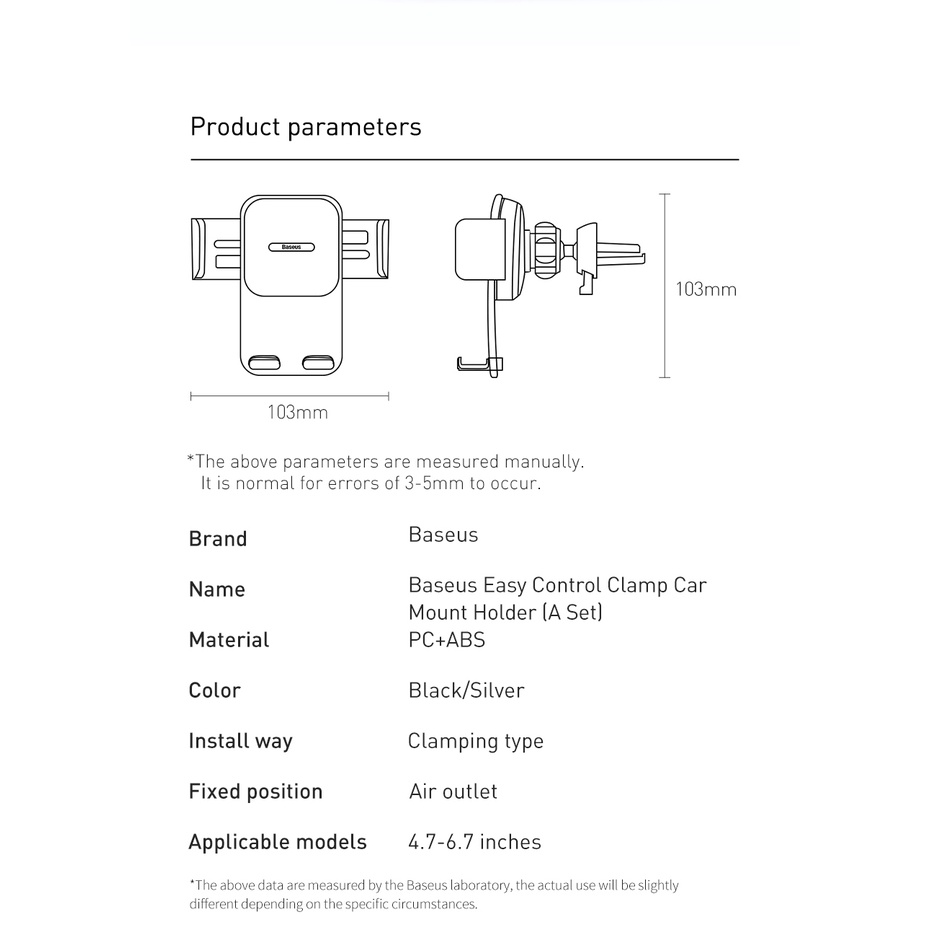 Giá đỡ điện thoại Baseus gắn bảng thông gió xe hơi cho cho iPhone Samsung Huawei | BigBuy360 - bigbuy360.vn