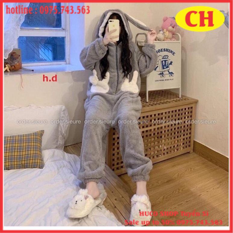 bộ lông liền thân TAI THỎ CUTE - Bộ đồ ngủ mùa đông mặc nhà siêu ấm form rộng nam nữ unisex freesize giá rẻ ulzzang