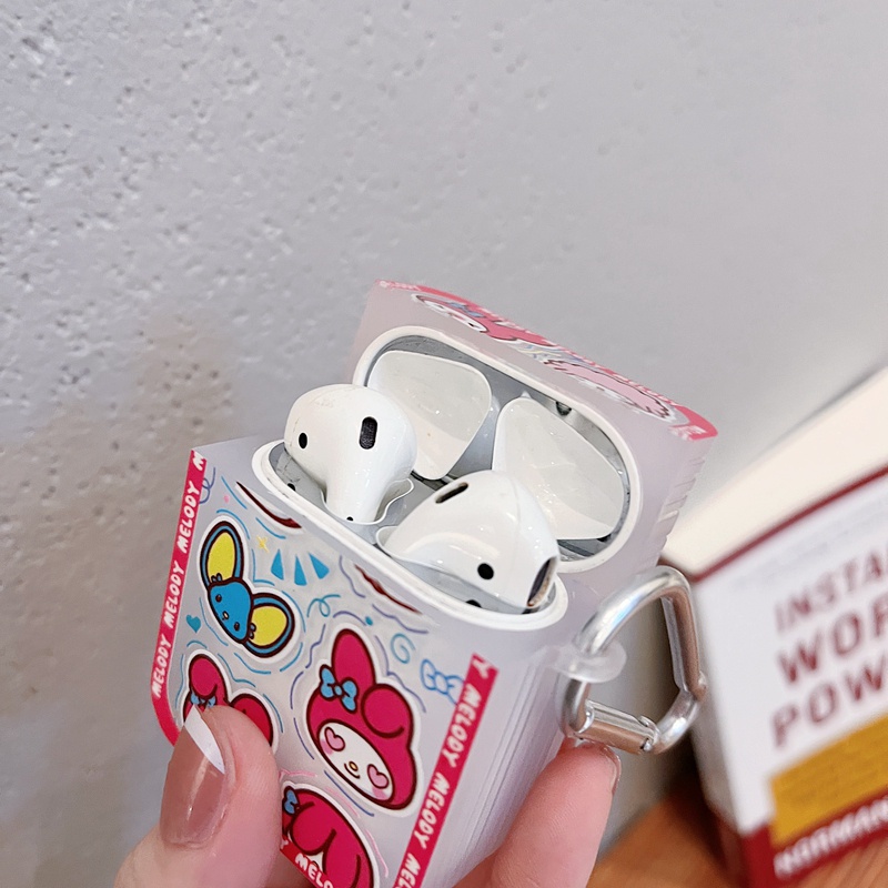 Vỏ bảo vệ hộp sạc tai nghe thích hợp cho Airpods 1 2 3 Pro hình vuông bằng tpu trong suốt họa tiết hoạt hình kèm móc