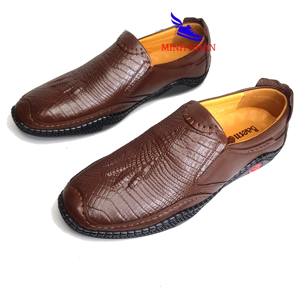 Giày lười giày nam da PU cao cấp Slip on đế bệt in vân cá sấu đẹp xỏ không dây thuận tiện giá rẻ S-22
