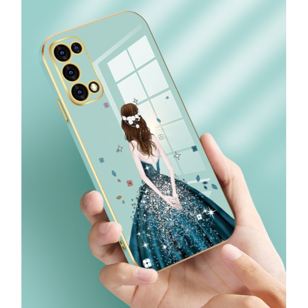 Ốp Điện Thoại Viền Vàng In Họa Tiết Cô Gái Xinh Đẹp Cho OPPO reno 5 6Z 4 8z 8 8T 6 Pro 7 7z 3 2 2F Z