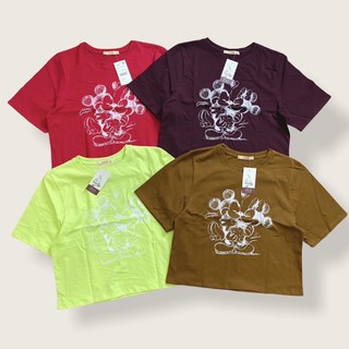 Áo thun nữ form lửng P&B in hình mickey
