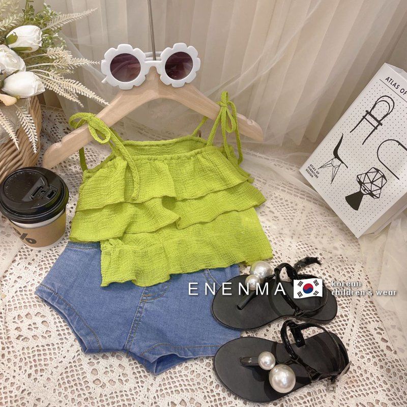 [Babycat] Hàng Có Sẵn Set Áo Hai Dây Và Quần Short Phong Cách Hàn Quốc Nhật Bản Thời Trang Mùa Hè Cho Bé Gái