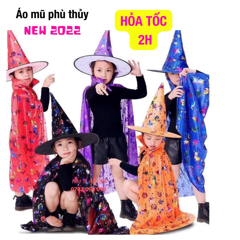Áo Choàng, giỏ bí ngô, mũ phù thủy 80cm hoá trang HALOWEEN cho bé trai, bé gái