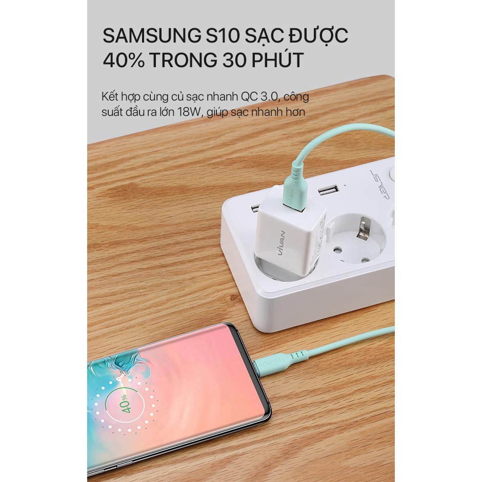 Cáp Sạc Nhanh Type-C VIVAN VSC100 3A Tương Thích Với Các Thiết Bị Android - BẢO HÀNH 12 THÁNG