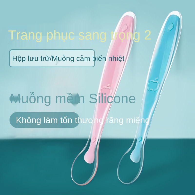 ◕Thìa cho bé Silicone Thức ăn bổ sung cho bé Thìa cho trẻ sơ sinh Nước ăn Đầu mềm Thìa học cách ăn Thìa cảm biến nhiệt đ