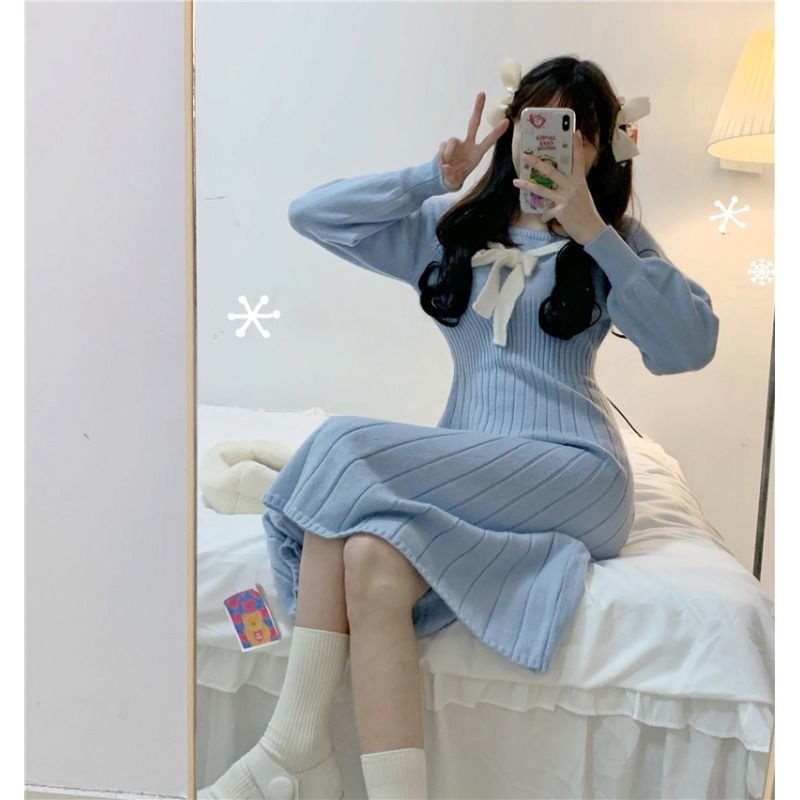 Đầm sweater nữ dệt kim thiết kế mới thời trang mùa xuân 2021