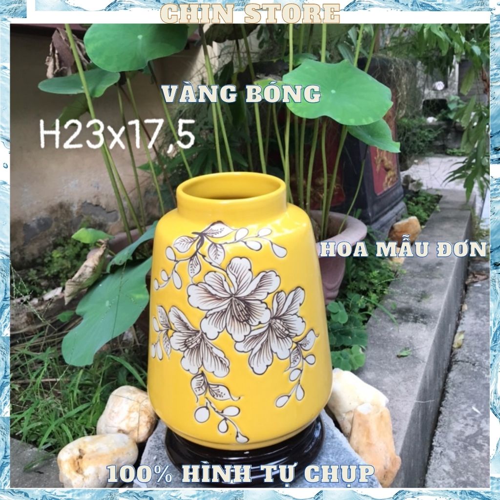 Bình hoa decor, lọ hoa decor gốm sứ BÁT TRÀNG họa tiết hoa vẽ bằng tay cổ ngắn nhiều mẫu 23*17 cm