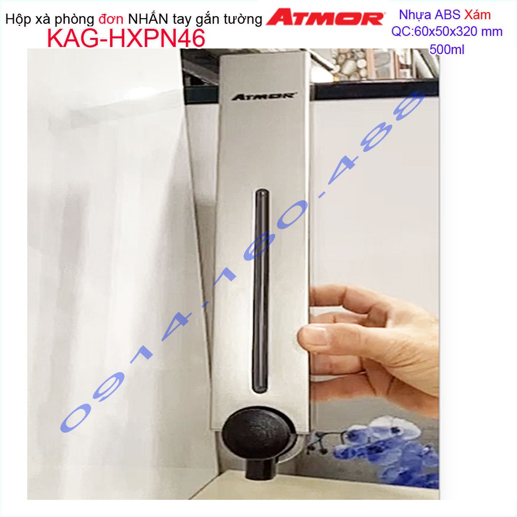 Hộp nhấn xà phòng Atmor KAG-HXPN46-Grey-Xám, bình xịt xà bông 500ml thiết kế sang trọng nhấn êm siêu bền