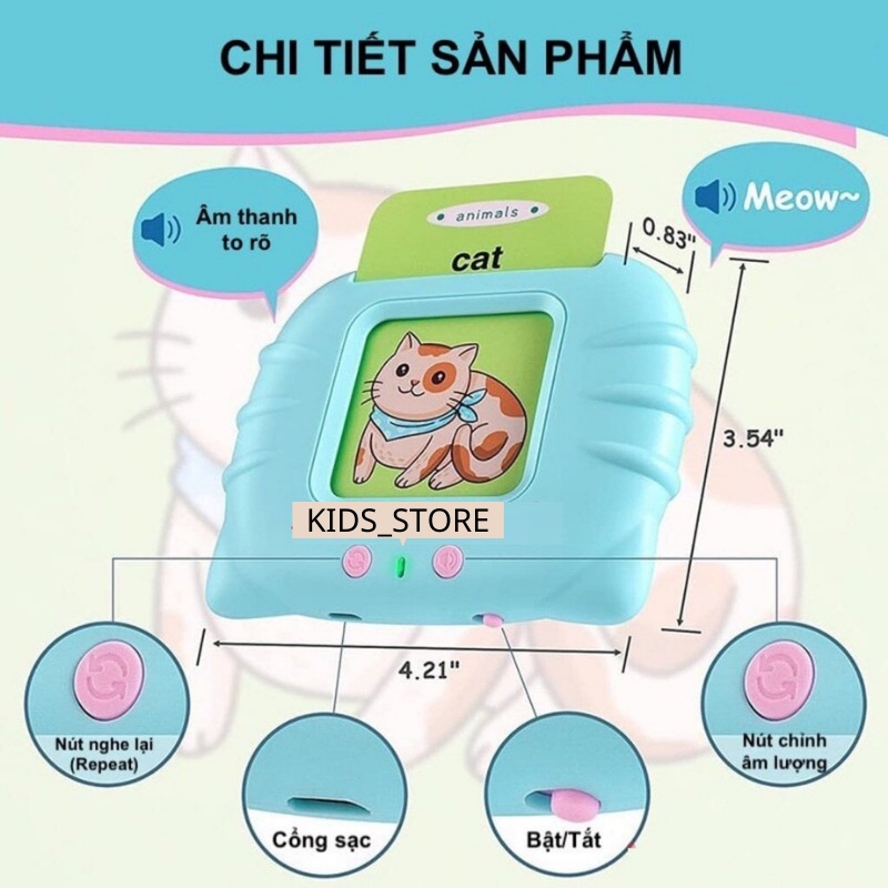 Máy đọc thẻ tiếng anh Flashcard 112 thẻ, 224 từ vựng, âm thanh chuẩn - Soleil Home