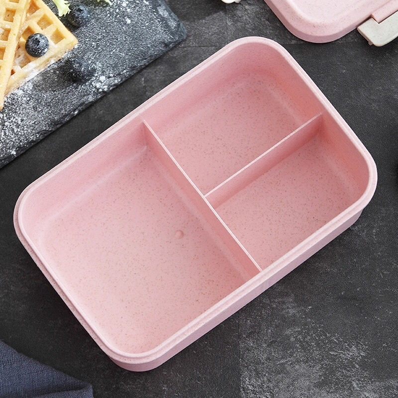 Hộp Đựng Cơm Lúa Mạch 3 Ngăn Kèm Thìa Đũa Inox