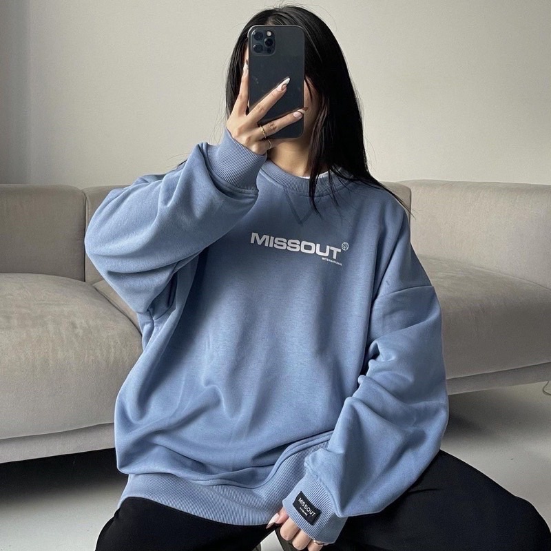Áo Sweater Dài Tay Missout Unisex Nam Nữ Áo Nỉ Cổ Tròn Tay Phồng Chất Dày Dặn Kèm Ảnh Thật