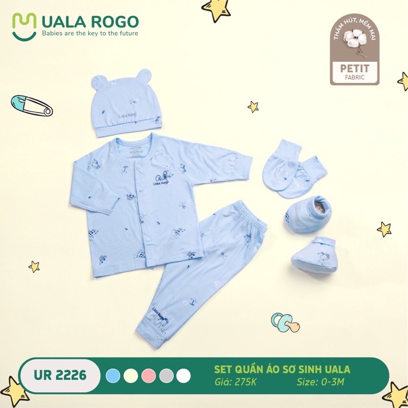 Set sơ sinh vải petit siêu mềm Uala&amp;rogo cho bé