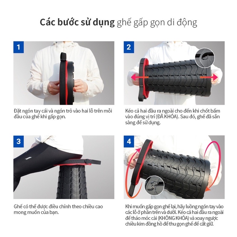 [LOCK&amp;LOCK]GHẾ GẤP GỌN DI ĐỘNG BẰNG NHỰA TELESCOPIC STOOL - LHI519RED