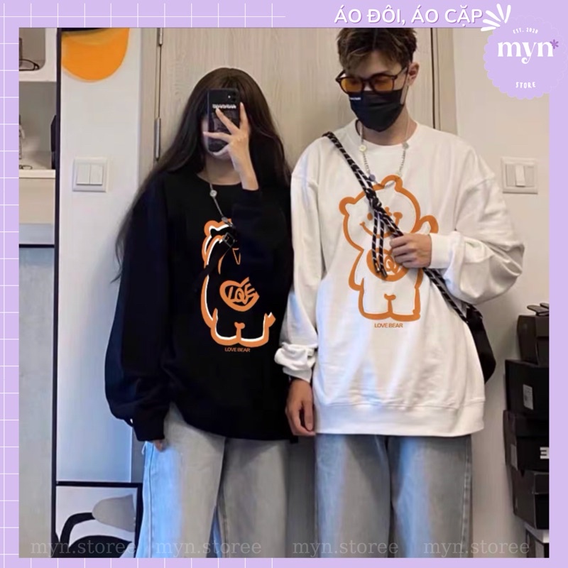 Áo Sweater Nỉ Dày Dặn Cặp Đôi, Bạn Thân Hình Chú Gấu Cute, Áo Sweater Nỉ Nam Nữ Form Rộng Nam Nữ Đủ Size