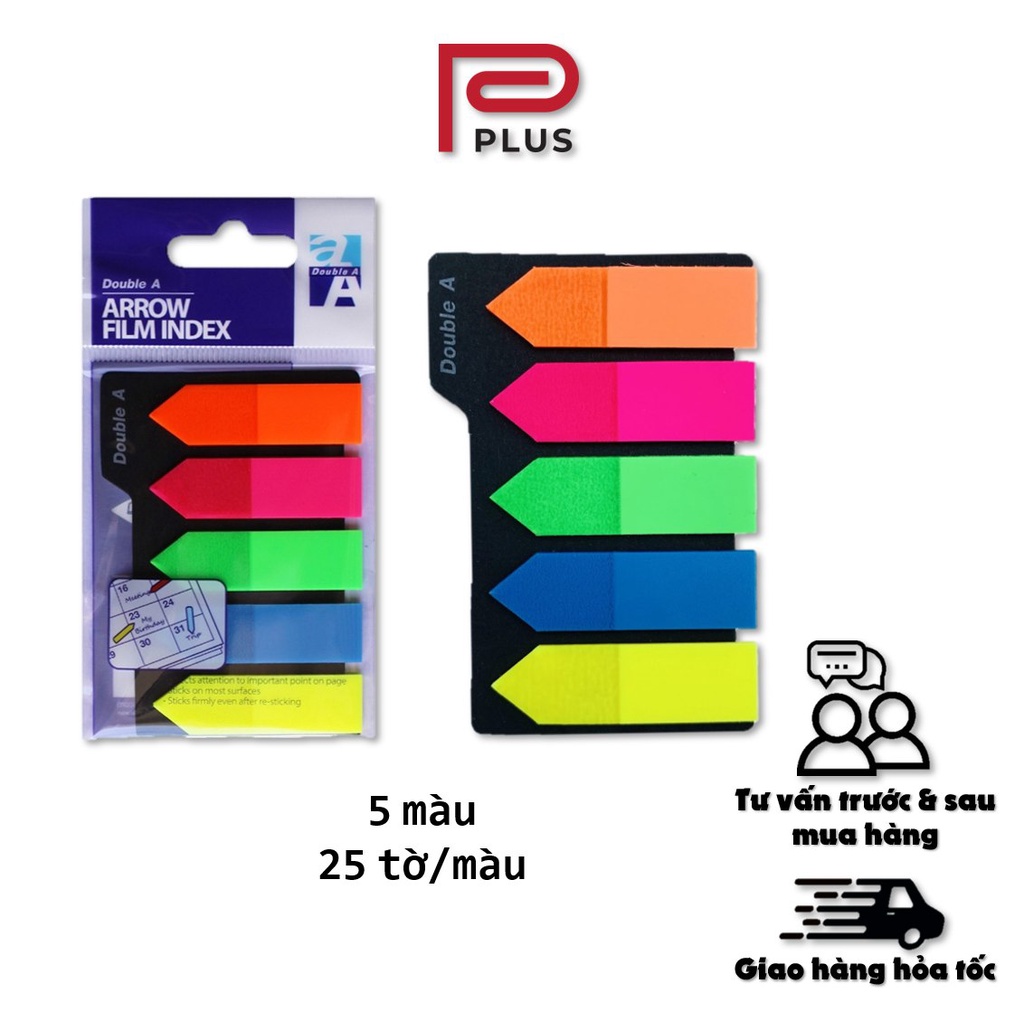 Giấy Note ghi chú 5 màu nhựa Double A - phân trang mũi tên P PLUS