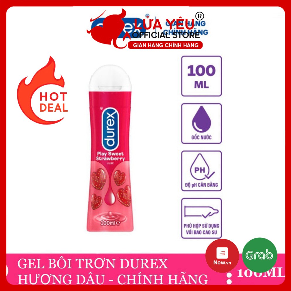 Gel bôi trơn tạo độ ẩm tự nhiên hương dâu Durex Saucy Strawberry 100ml CHÍNH HÃNG BCS LỬA YÊU