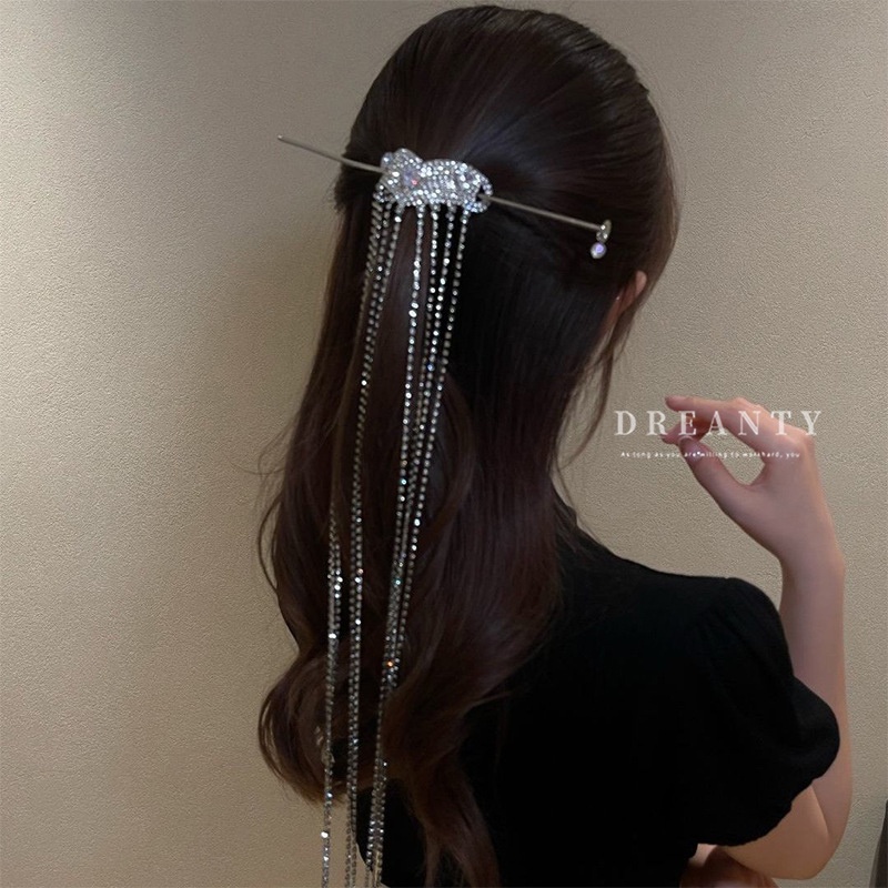 Trâm Cài Tóc Tua Rua Hình Trái Tim Đính Đá Cao Cấp Thời Trang