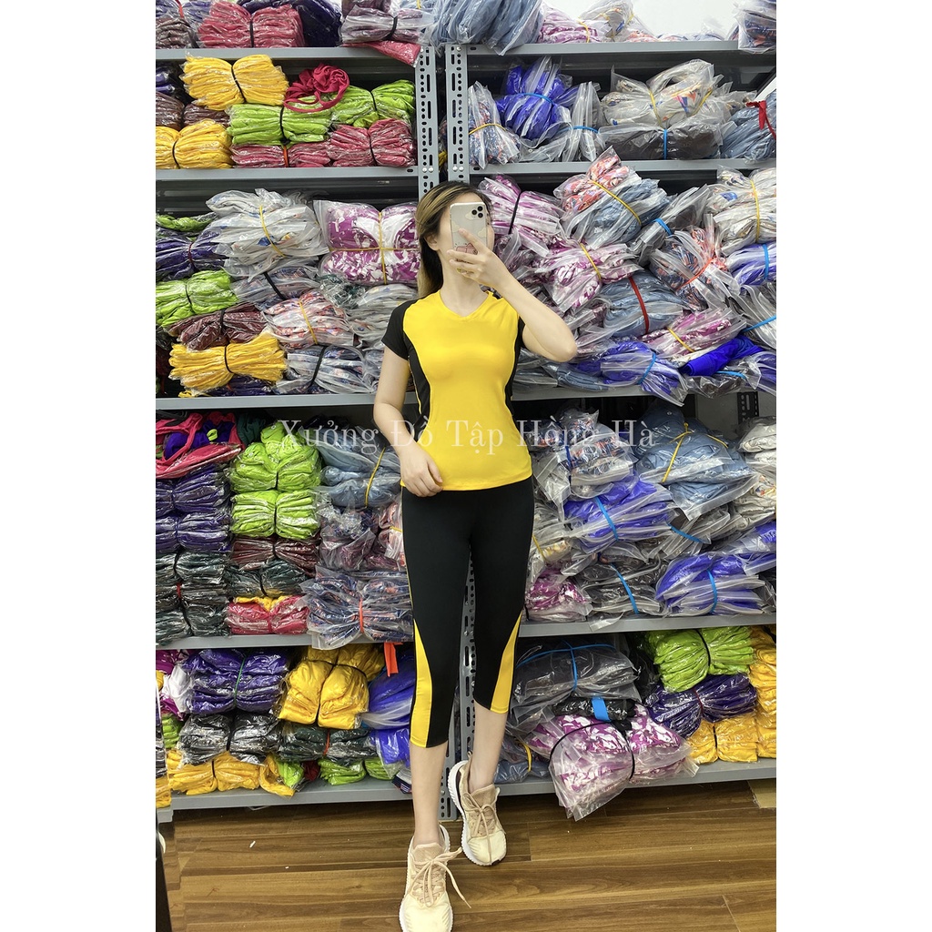 ✅ Mẫu Đẹp - Ảnh Thật 100% ✅Bộ tập GYM nữ đa năng - Yoga nữ - Set tập lửng cộc tay thân dài xanh ngọc phối viền đen 🌺 ,