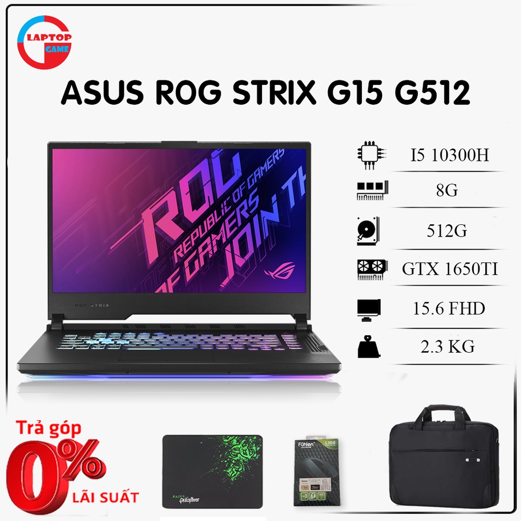 Laptop gaming ASUS ROG STRIX G15 G512 I5 10300H, 8G, 512G, GTX1650TI,