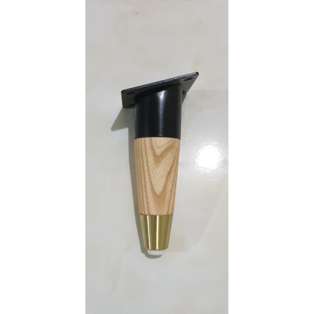 Chân gỗ tần bì 15cm có nắp bịt mạ màu đồng