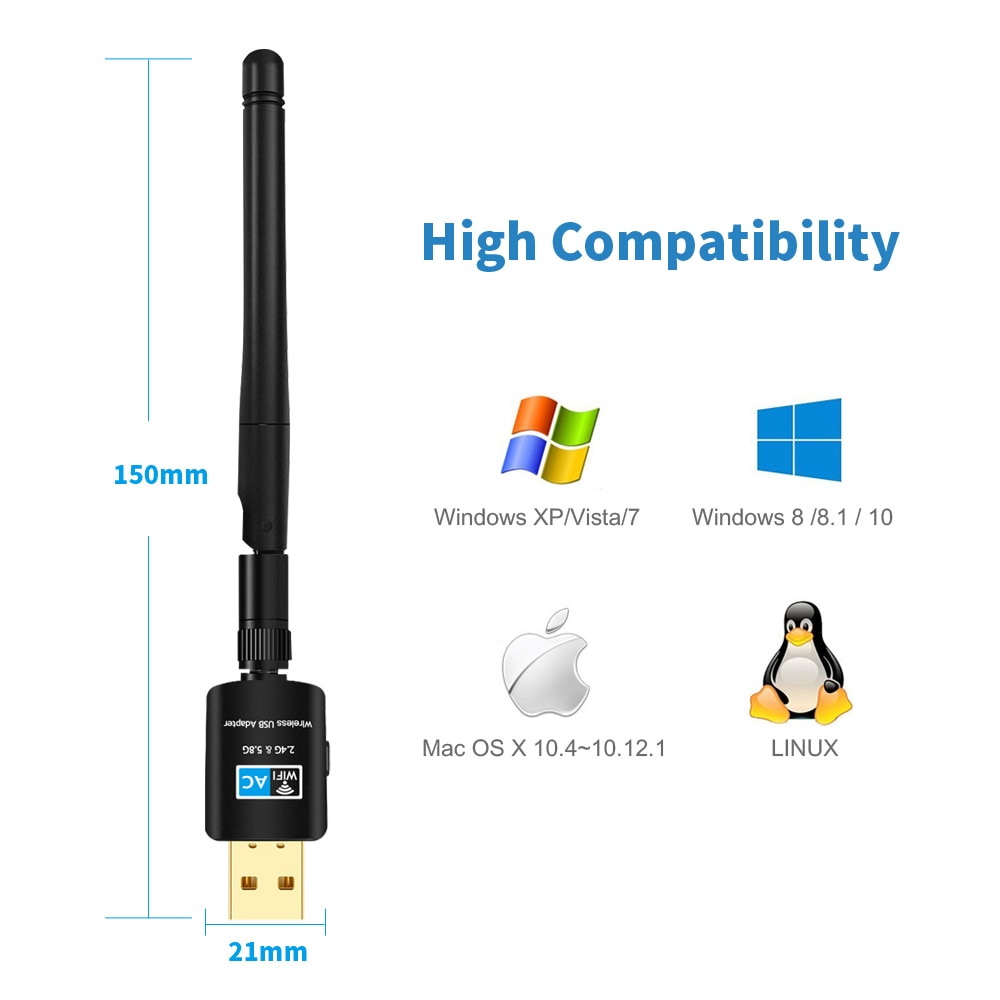 Bộ chuyển đổi không dây 600Mbps Usb Wifi 600mbps 5.8ghz + 2.4ghz Wifi 802.11ac | BigBuy360 - bigbuy360.vn