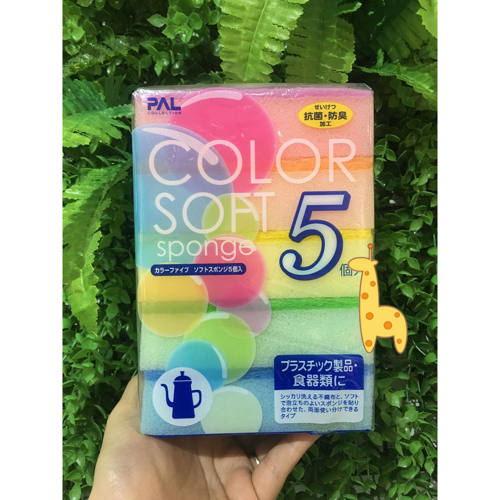 Miếng Mút Xốp Rửa Bát Set 5 Miếng 1 Mặt Ráp Nội Địa Nhật Có Thể Đánh Rửa Xoong Nồi Chén Bát