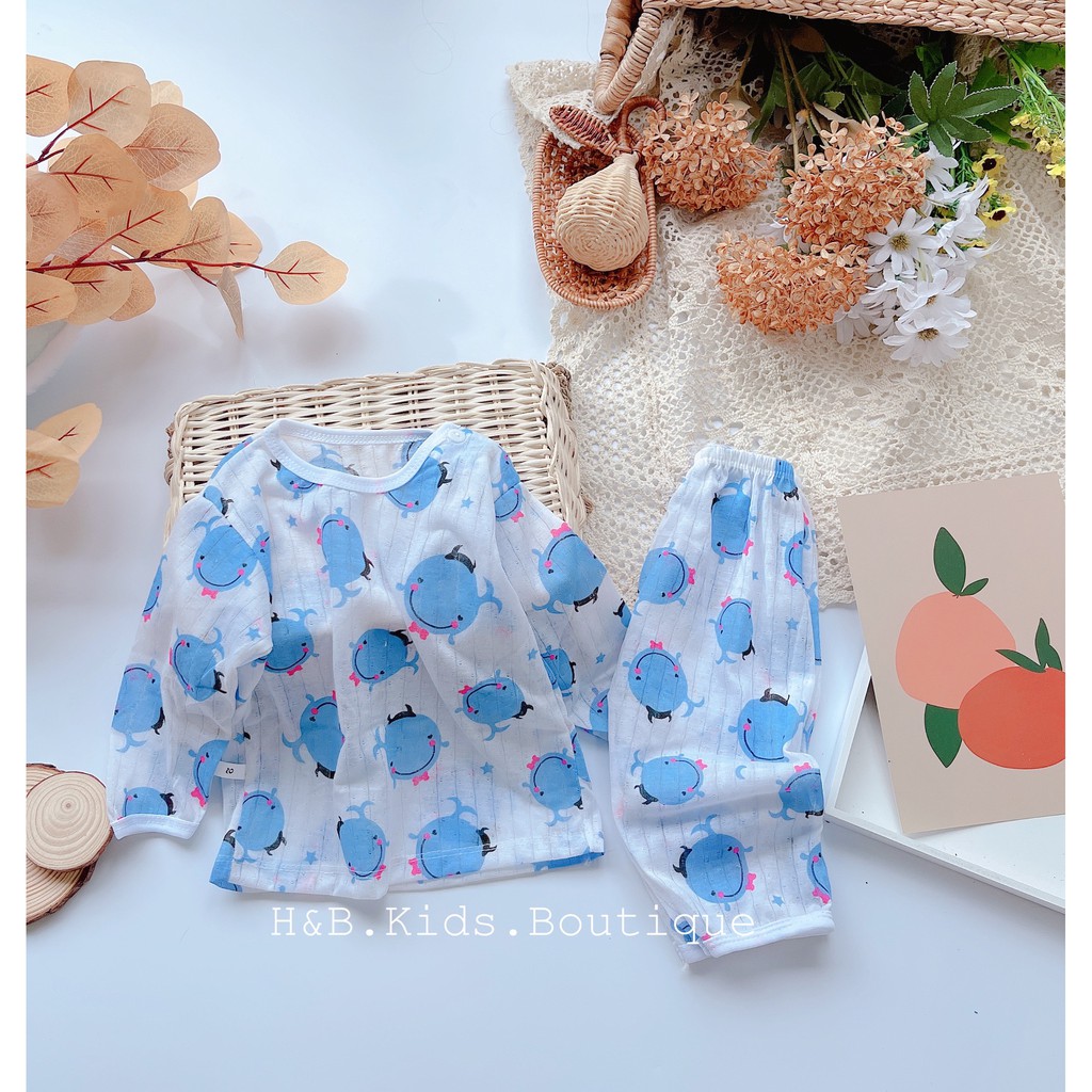 Bộ dài tay thu đông cho bé , Bộ cotton giấy bé trai bé gái Đồ bộ dài tay Quần áo trẻ em