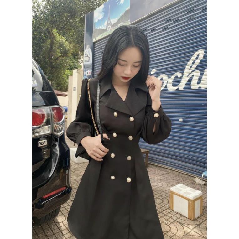 Váy đẹp, vest 6 nút tay dài trắng đen sang trọng | BigBuy360 - bigbuy360.vn