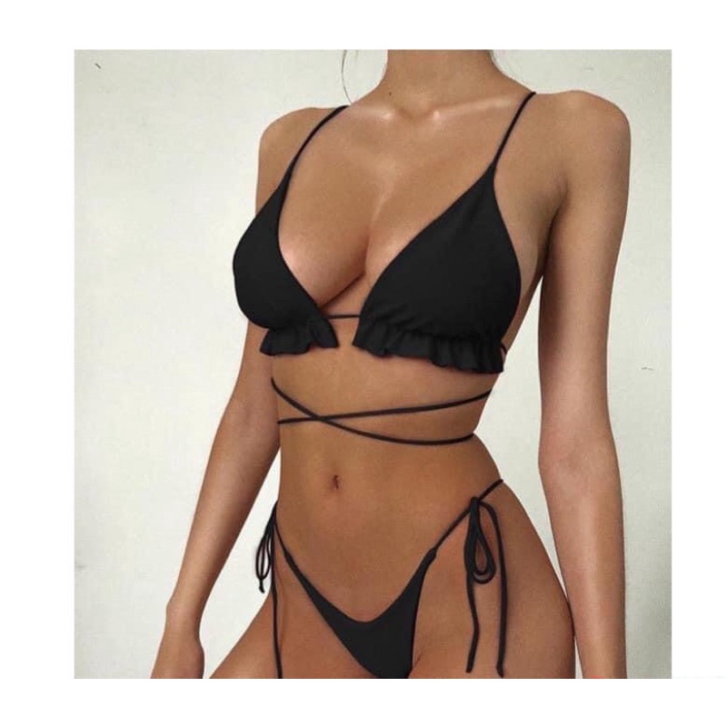 bikini đồ bơi đi biển 2mảnh lọt khe -áo nhún bèo rút dây (full màu hàng có sẵn )