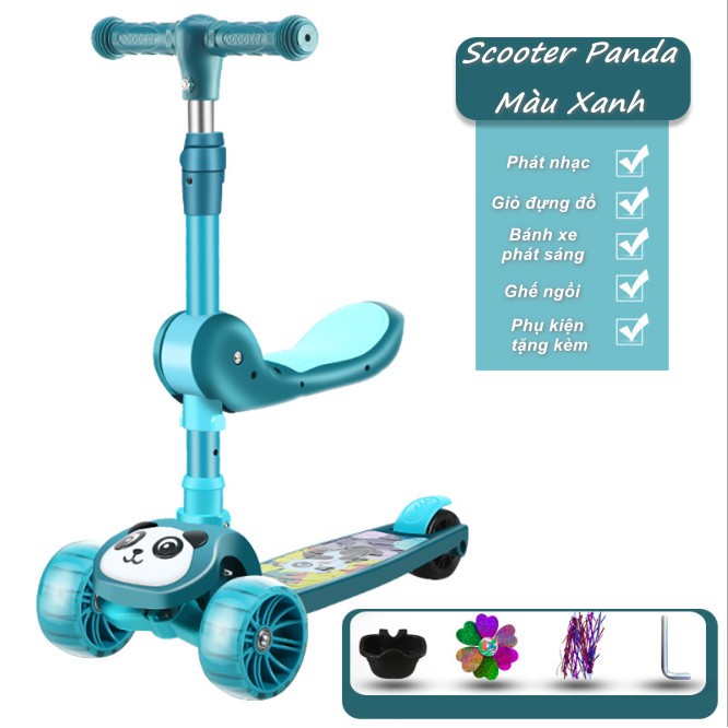 Xe Scooter PANDA 3In1 Chồi Chân, Có Nhạc - Home and Garden