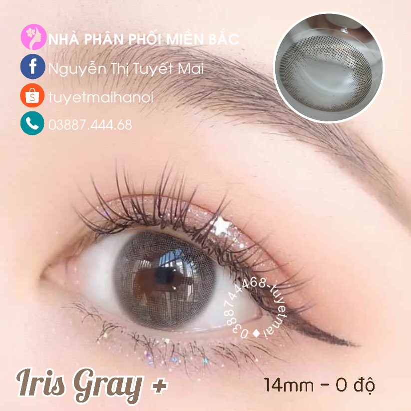 [ Ảnh Thật ] Kính Áp Tròng Màu Xám Tự Nhiên Siêu Êm Siêu Mềm Iris Gray 14mm 0 Độ - Lens Hàn Quốc Chính Hãng