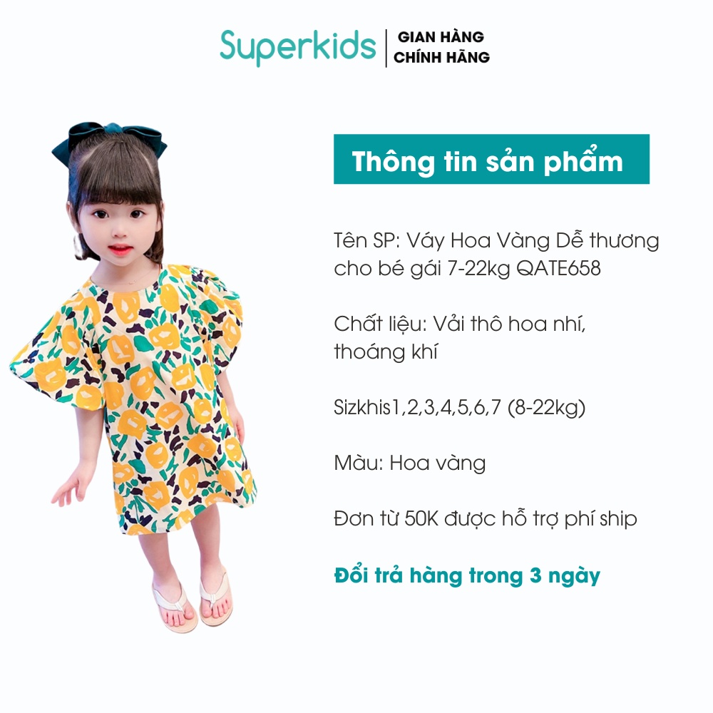 Váy Hoa Vàng Dễ thương cho bé gái 7-22kg QATE658