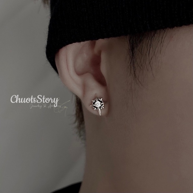 Khuyên tai nam nữ đính đá góc cạnh cá tính, bông tai titan thời trang unisex - KTU0016- ChuotsStory