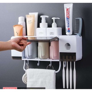 Hộp nhả kem đánh răng lúa mạch 3 cốc dán tường siêu chắc tiện lợi