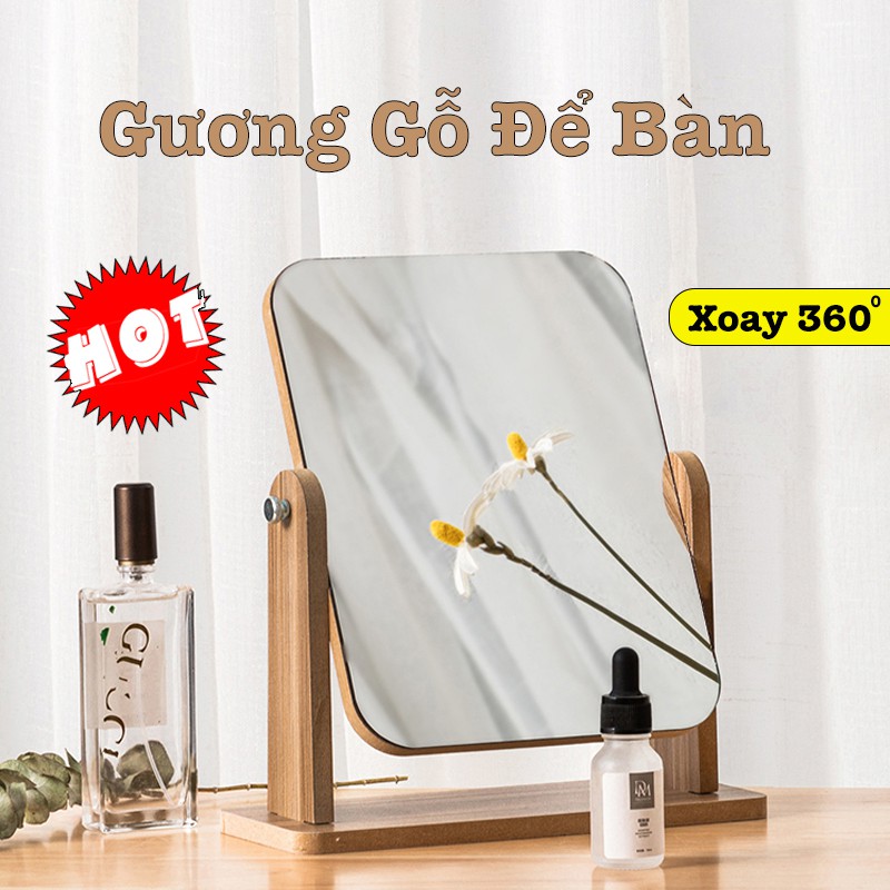 Gương Để Bàn Trang Điểm, Gương Gỗ Để Bàn Trang Trí Kiểu Hàn Sang Trọng LEON OFFICIAL