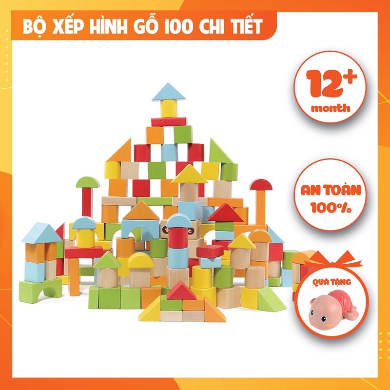 Đồ chơi xếp hình cho bé,bộ xếp hình 100 chi tiết bắt mắt nhiều màu sắc và hình khối khác nhau SAPO KIDS