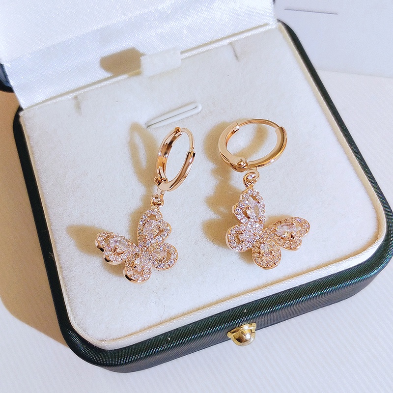 Bông tai JIUDUOLAN màu vàng hồng đính đá zircon thanh lịch thời trang dễ phối đồ thời trang cho nữ