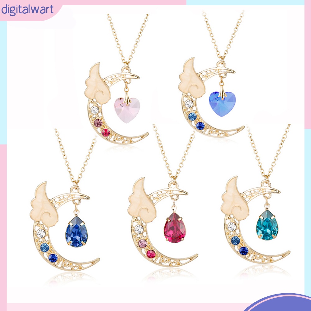 Dây chuyền thiết kế mặt trăng lưỡi liềm và cánh đính đá nhân tạo thời trang dành cho nữ