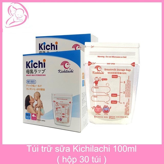 Hộp 30 túi trữ sữa 100ml không BPA, không mùi &amp; 2 khóa zip an toàn cho Bé Kichilachi