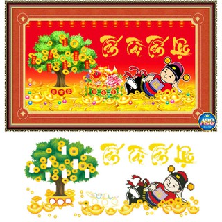 Tranh đinh đá abc 3d tấn tài tấn lộc df300 kt:87x46cm