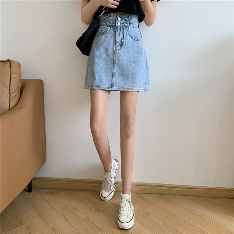 Chân Váy Xiaozhainv Denim Dáng Lưng Cao Kiểu Ulzzang Hàn Quốc