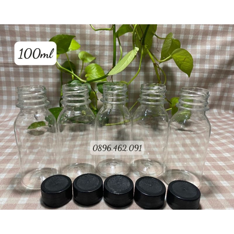 CHAI NHỰA ĐỰNG TRÀ SỮA, SỮA CHUA, SA TẾ, SỐT TẮC 50ML/100ML THÂN TRONG NẮP ĐEN