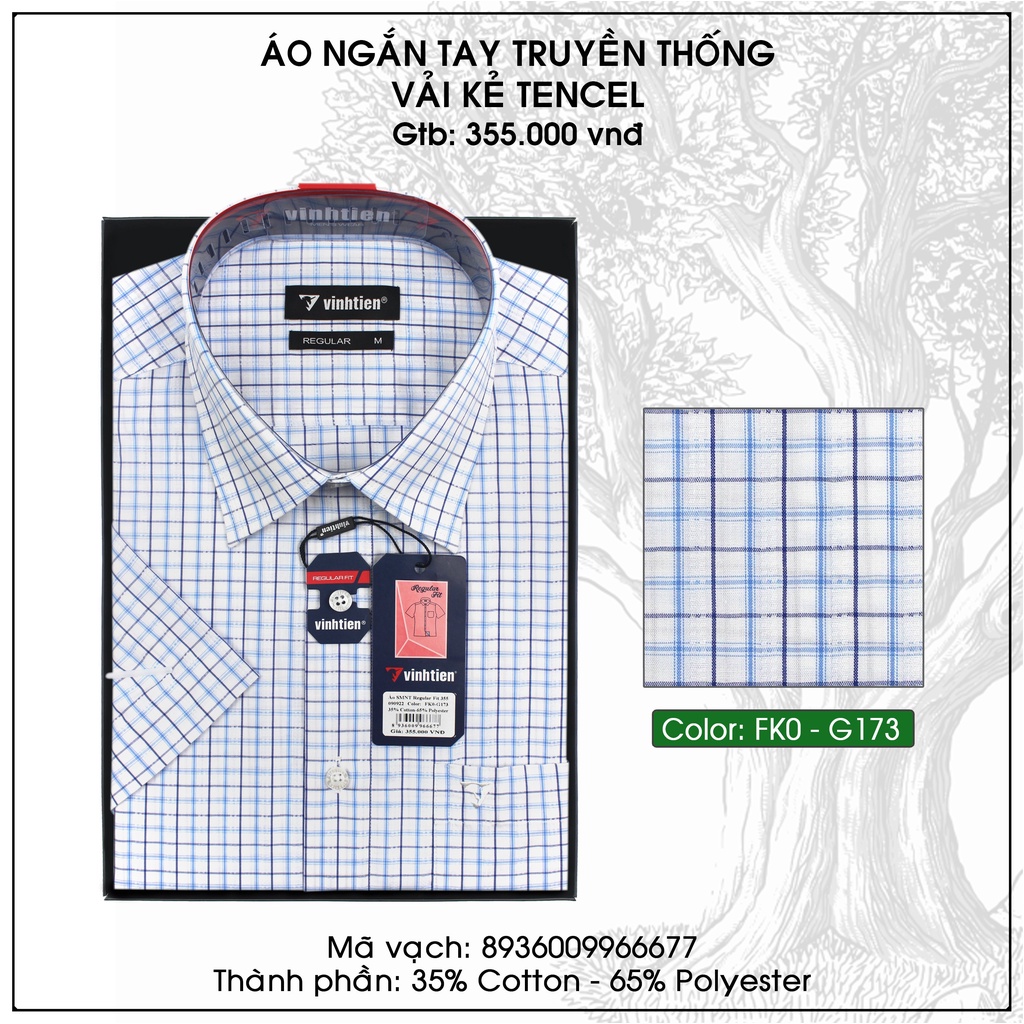 Áo Sơ Mi Ngắn Tay Sọc Caro Vạt Ngang Form Regular Vĩnh Tiến 355