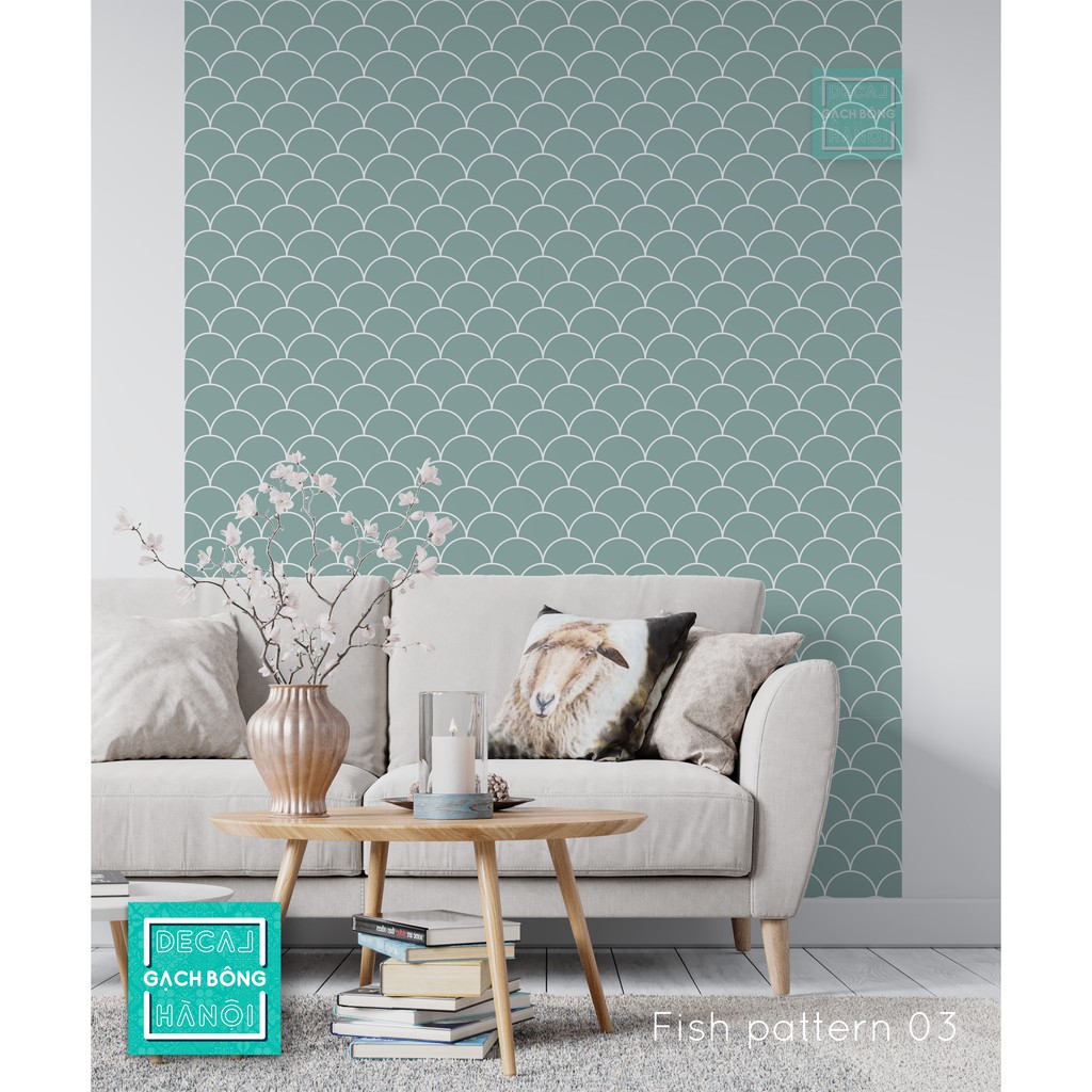 Cuộn decal trang trí dài 2m, hoa văn vảy cá tone màu vintage - custom color - FISH PATTERN