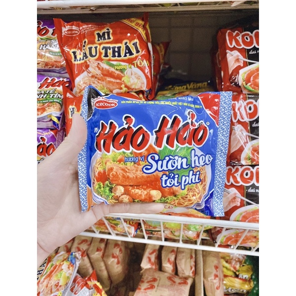 MÌ TÔM HẢO HẢO GÓI 73G CÁC VỊ Gà vàng, Chua cay, Sườn heo tỏi phi, Mì xào chua ngọt, Mì xào tôm hành, Hành tím